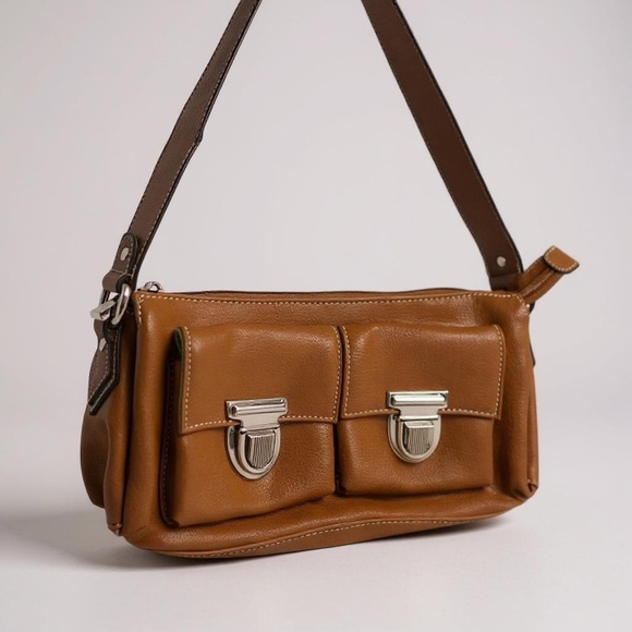 Tan faux Leather Shoulder Bag with Silver Accents - Picture 1 of 5